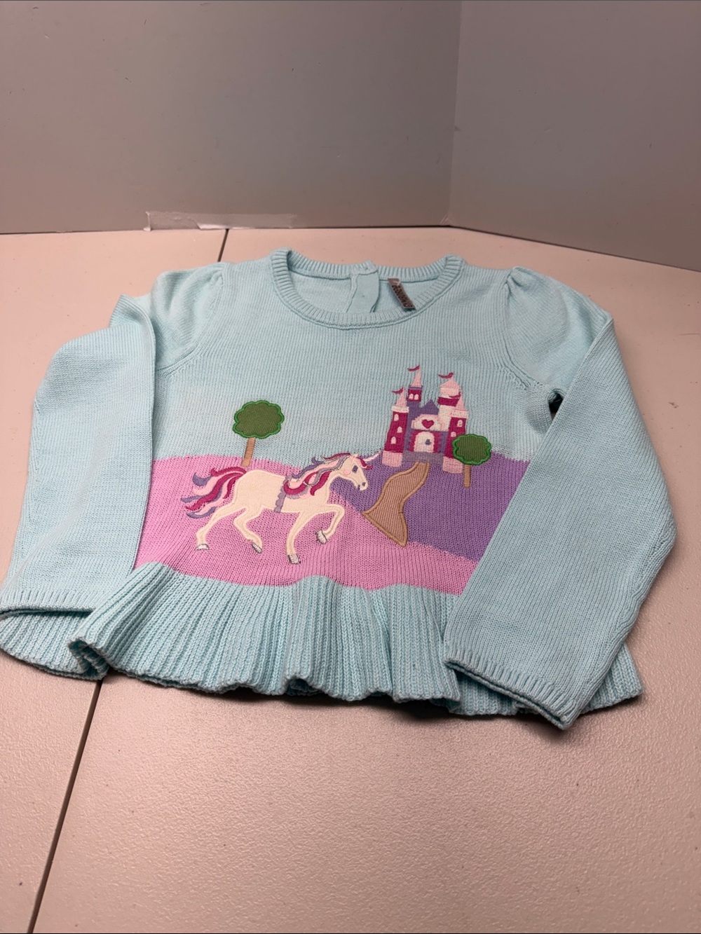 Gymboree Light Blue Unicorn & Castle Knit Sweater. No tag. NEW